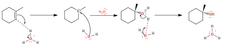 Mécanisme de l'hydratation d'un alcène