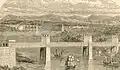 Pont Britannia, construit en 1850 en fer puddlé. Avec deux travées de 140&nbsp;m, il établit un record.