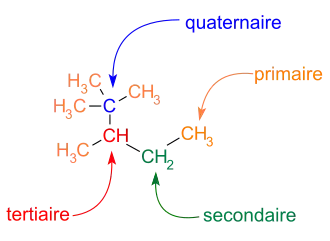 Atomes de carbone primaire, secondaire, tertiaire et quaternaire.