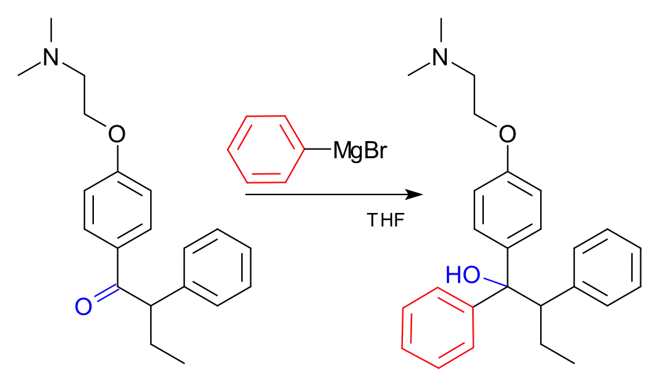 Étape de la synthèse du tamoxifène impliquant le bromure de phénylmagnésium, un réactif de Grignard.