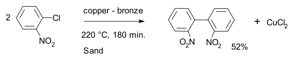 Ullmann reaction, note the unusual reaction medium, which, at these temperatures (!), is ordinary sand