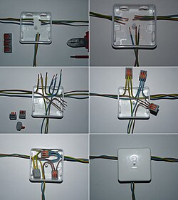 Raccordement d'une boîte de jonction à l'aide de connecteurs de marque Wago