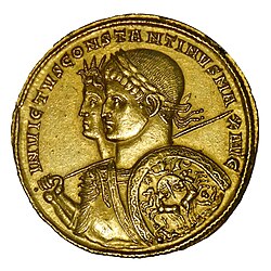 Monnaie en or à l'effigie de Constantin Ier et du Sol Invictus, (dieu-soleil). 313, Cabinet des médailles.