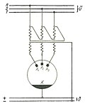 Circuit triphasé avec trois anodes.