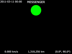 Animation en couleurs présentant les cycles successifs de révolution de la sonde MESSENGER autour de Mercure.