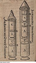 Fusée à deux étages et d'une autre à trois étages par Johann Schmidlap (1591)
