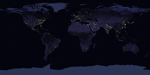 Image montrant de nombreux points lumineux sur un planisphère terrestre.