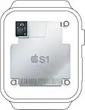 Comparaison entre la taille du S1 et le boîtier d'une Apple Watch.
