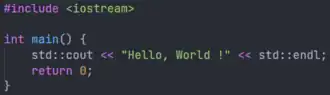 Code en C++ pour afficher Hello, World !