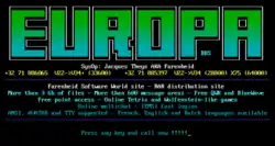 Ecran d'accueil de Europa BBS