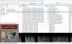 Description de l'image Foobar2000 v1.3.12 on Windows 10, with LibriVox audio books in playlist, "visualization + album art + tabs" view.png.