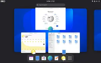 Capture d'écran de l'environnement graphique de bureau GNOME, avec diverses applications ouvertes.