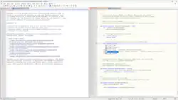 Description de l'image Notepad++ v8.9.1 on Windows 11, with MediaWiki 1.45.1 source code, with split window view and autocompletion.png.