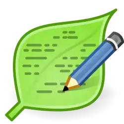 Logo de Leafpad qui est un crayon bleu écrivant des lignes sur une feuille verte.