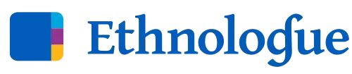 Logo d'Ethnologue, Languages of the World où le G d'Ethnologue est remplacé par un ɠ, symbole phonétique constitué d'un g minuscule avec une hampe courbée vers la droite au dessus.