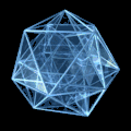 Image animé d'une projection en rotation, en bleu sur fond noir.