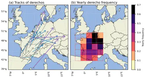 Climatologie et fréquence annuelle des derechos en France.