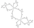 Un exemple de lapin de Douady  (
  
    
      
        
          
            z
            
              2
            
          
          −
          0
          ,
          123
          +
          0
          ,
          754
          i
        
      
    
    {\displaystyle \scriptstyle z^{2}-0,123+0,754i}
  
).