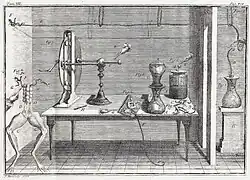 Dispositif expérimental de Galvani (années 1790).