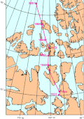 Le mouvement du pole Nord magnétique à travers l’arctique canadien,1831-2001.