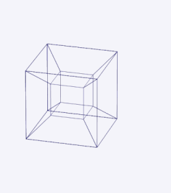 Image animée d'une projection du pliage dans notre espace, en lignes bleues sur fond gris.