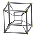 Deux cubes reliés par leurs sommets, l'un à l'intérieur de l'autre.