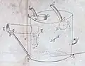 Sous-marin de Papin, second modèle, dessin des actes des érudits, 1695.