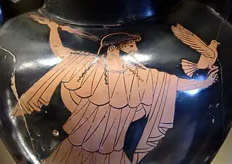 Zeus brandissant la foudre (vase grec, vers 480 av. J.-C.).
